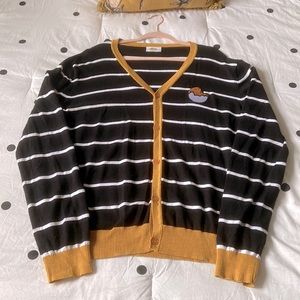 Sanrio Gudetama 3X EUC cardigan black & white striped w/mustard detailing